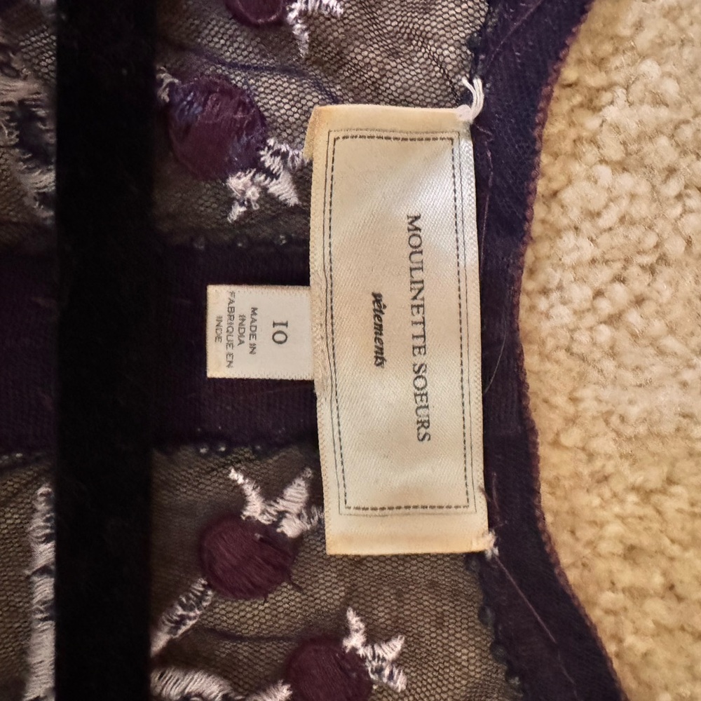 Anthro Moulinette Soeurs Purple and Cream Embroidered Midi Dress - Picture 4 of 8